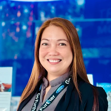 Charisse L. Saavedra, Ford dealer based in Ormoc City, Leyte, assisting customers with Ford vehicle inquiries